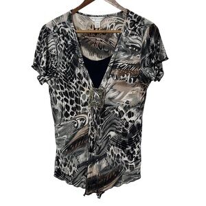 Christopher & Banks Womens Crinkle Top Petite Size S Cap Sleeve